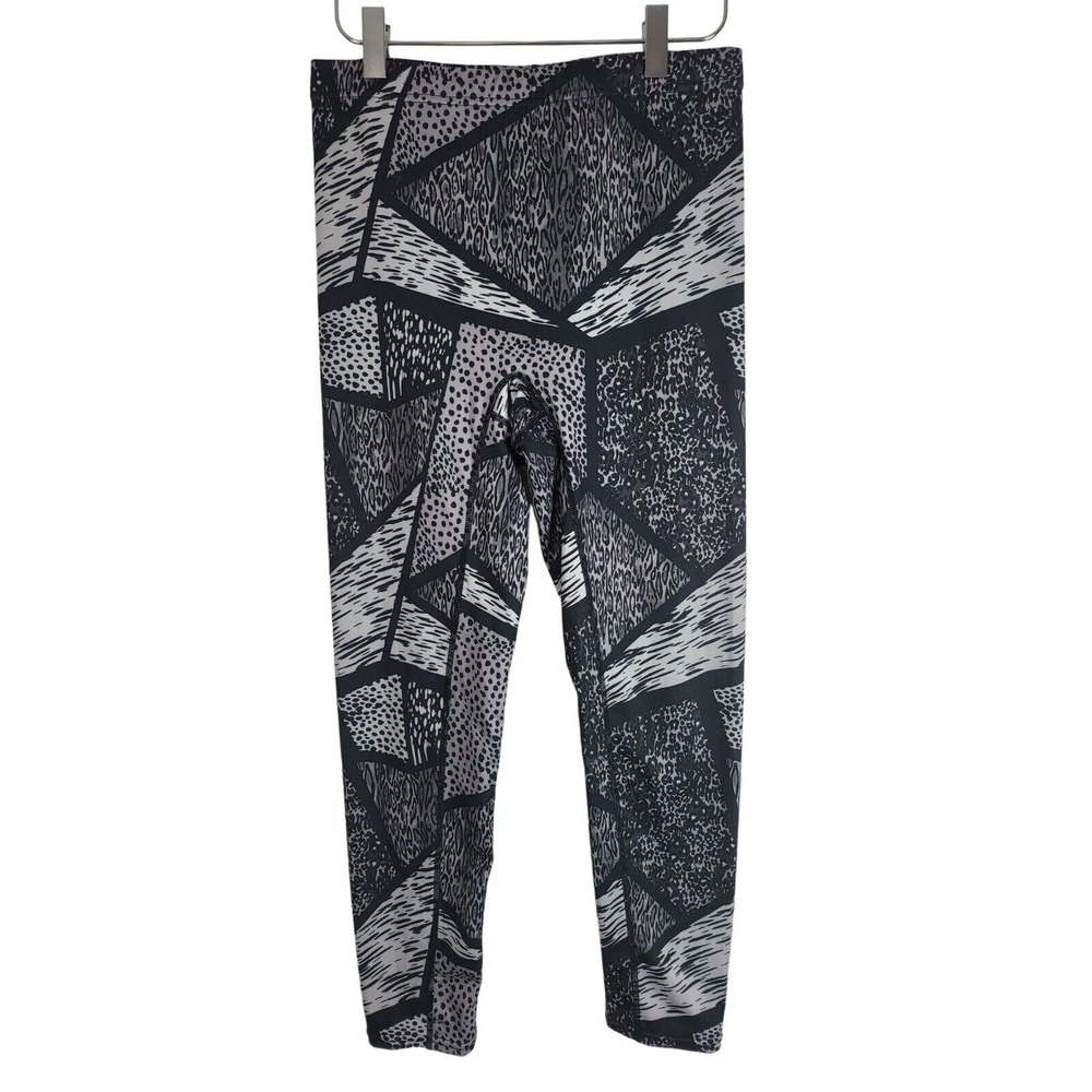 Hue Leggings Medium Womens Black Grey Geometric Print High Rise Skinny Leg